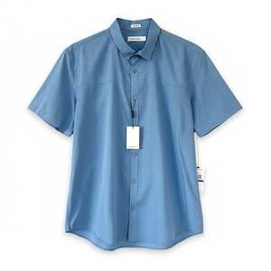 NWT Calvin Klein Blue Micro-Check Short Sleeve Shirt, Men's XL - 100% Cotton